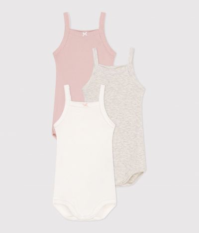 Lot de 3 bodies bretelles en coton uni bébé
