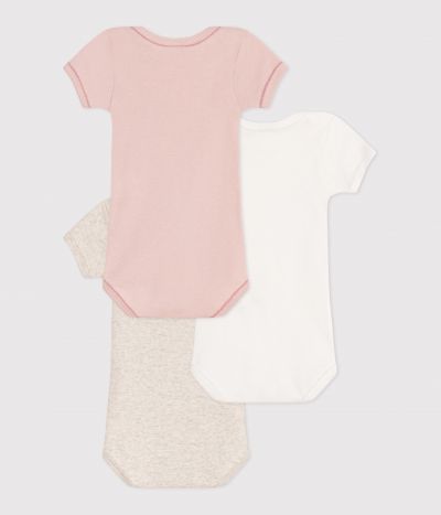Lot de 3 bodies manches courtes en coton uni bébé