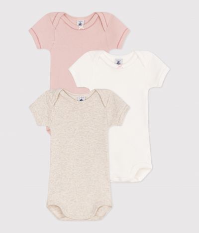Lot de 3 bodies manches courtes en coton uni bébé