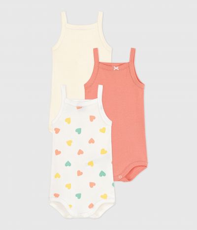 Lot de 3 bodies bretelles en coton cœurs bébé