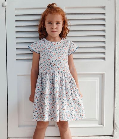 Robe enfant en coton manches courtes fleurie