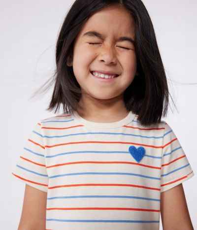 Robe enfant en coton manches courtes à rayures  et cœur