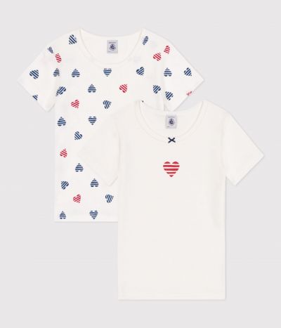Lot de 2 tee-shirts enfant en coton manches courtes cœurs