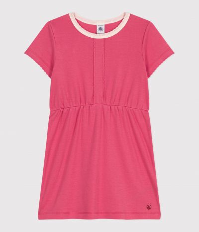 Robe enfant en coton manches courtes uni