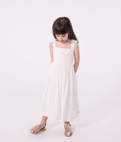 Robe longue à bretelles enfant en coton uni
