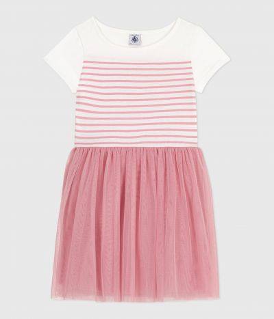 Robe enfant en coton et tulle manches courtes