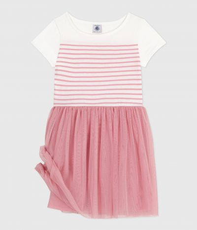 Robe enfant en coton et tulle manches courtes