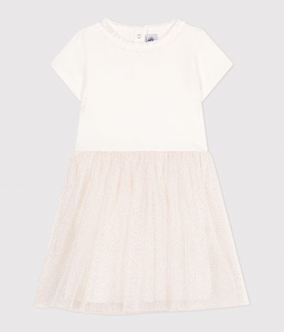 Robe enfant en coton et tulle manches courtes
