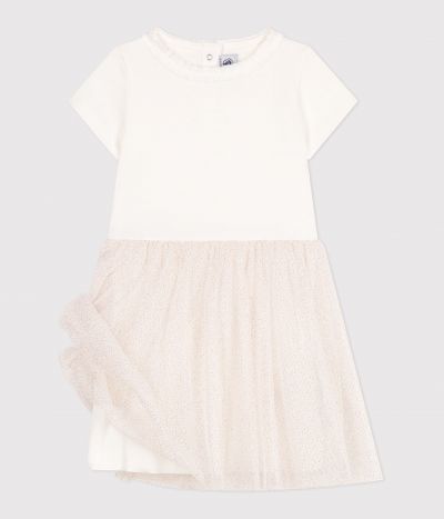 Robe enfant en coton et tulle manches courtes