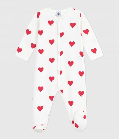 Pyjama bébé en molleton gratté à col imprimé cœurs