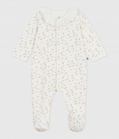 Pyjama bébé en velours à col fleuri