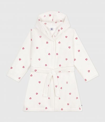 Peignoir enfant en coton éponge cœurs brodés