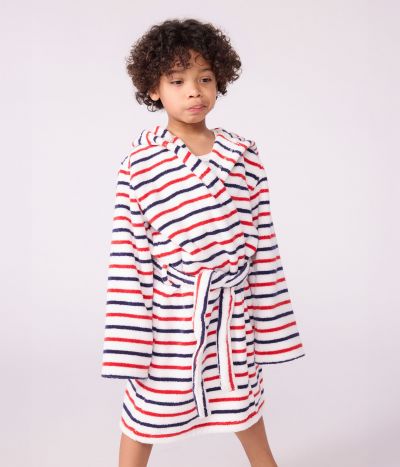 Peignoir enfant en coton éponge à rayures