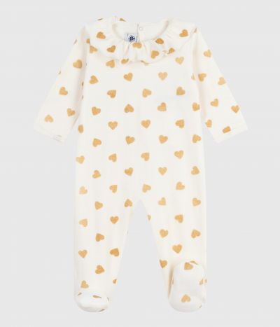 Pyjama bébé en velours ouverture au dos imprimé cœurs dorés