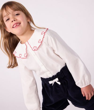 Blouse enfant en popeline de coton manches longues unie