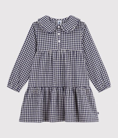 Robe enfant manches longues en flanelle à carreaux
