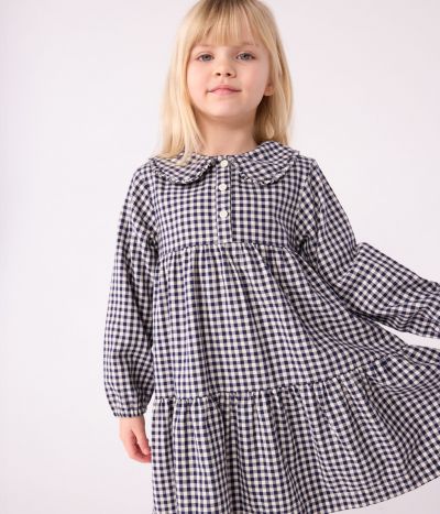 Robe enfant manches longues en flanelle à carreaux