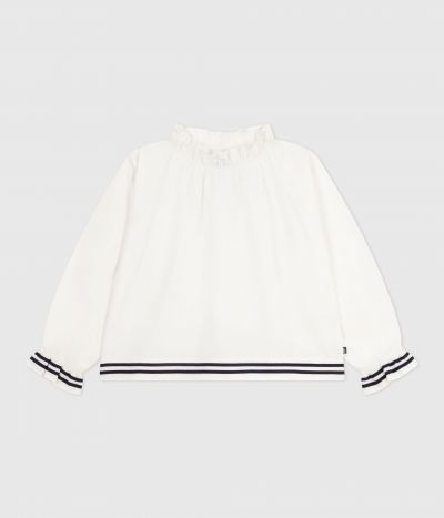 Blouse enfant en popeline de coton manches longues unie