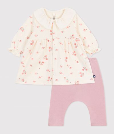Robe bébé à col imprimé fleurs et legging en coton