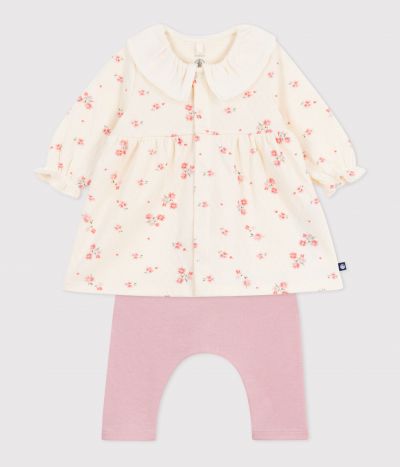 Robe bébé à col imprimé fleurs et legging en coton