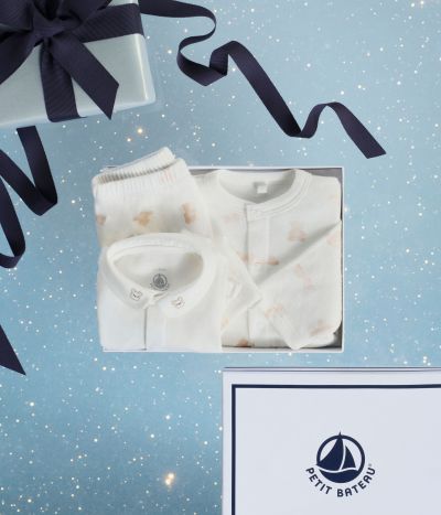 Ensemble cadeau 3 pièces bébé imprimé ourson en coton