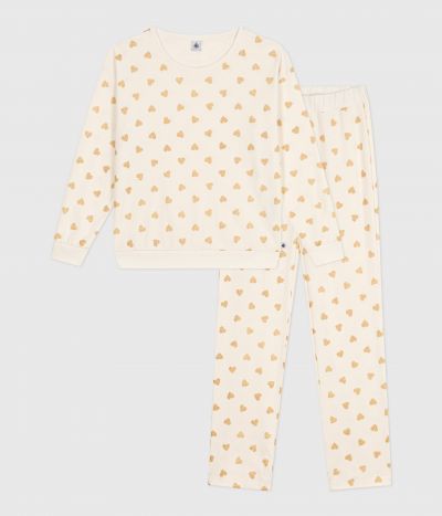 Pyjama femme en coton imprimé cœurs dorés