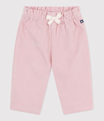 Pantalon bébé en velours uni et poche arrière brodée