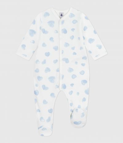 Pyjama bébé en molleton gratté à col imprimé cœurs