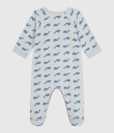 Pyjama zippé bébé en velours imprimé baleines