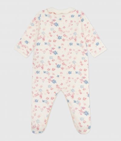 Pyjama bébé en molleton gratté avec col pétale imprimé fleuri