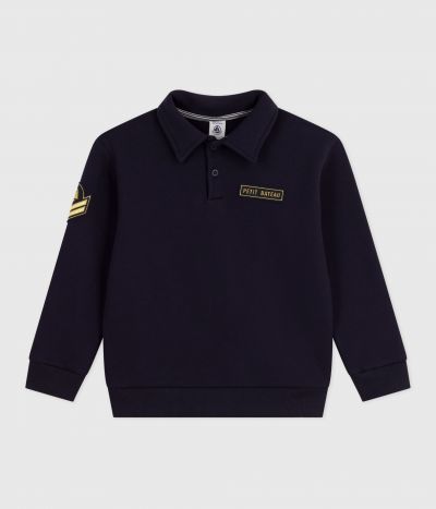 Sweatshirt esprit polo enfant en coton uni