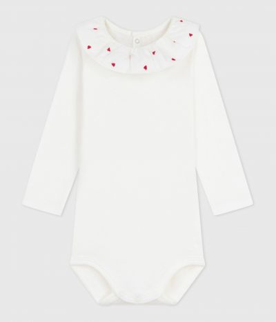 Body bébé en coton à col brodé, uni