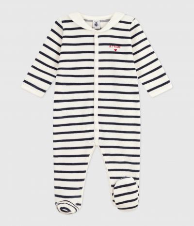 Pyjama bébé en velours imprimé à rayures