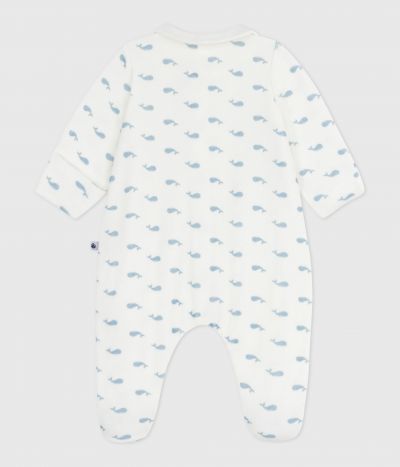 Pyjama bébé en velours à col imprimé baleines