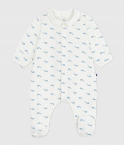 Pyjama bébé en velours à col imprimé baleines