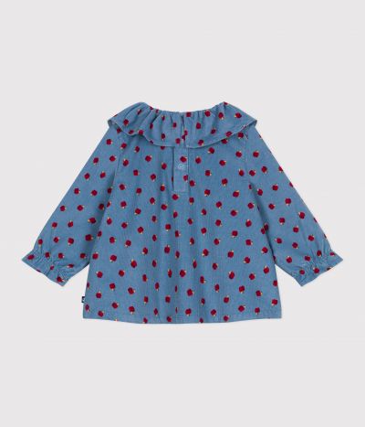 Blouse bébé en velours manches longues imprimé pommes
