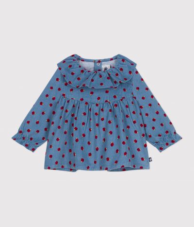 Blouse bébé en velours manches longues imprimé pommes