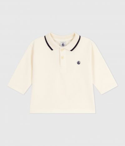 Polo bébé en coton à manches longues uni
