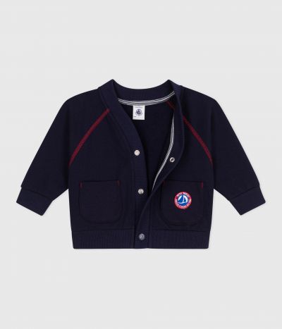 Cardigan bébé en coton uni, coutures contrastées