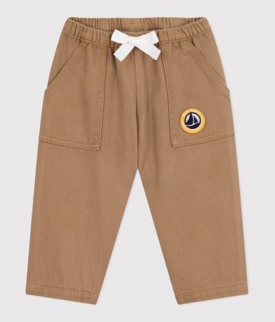 Pantalon bébé en coton uni avec badge, style cargo