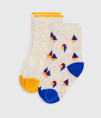 2 paires de chaussettes bébé en coton imprimé bateaux