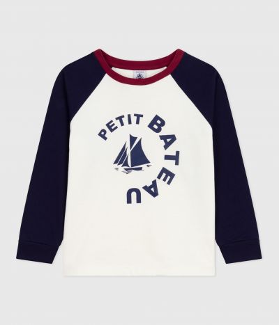Tee-shirt enfant manches longues en coton imprimé colorblock