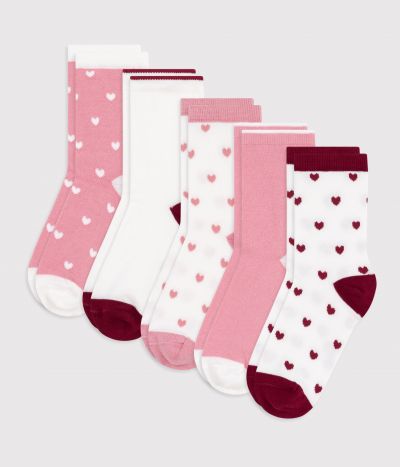 5 paires de chaussettes enfant unies en coton imprimé cœurs
