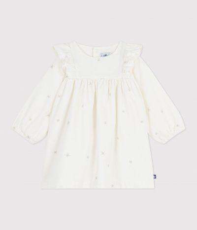 Robe bébé en velours côtelé manches longues brodée
