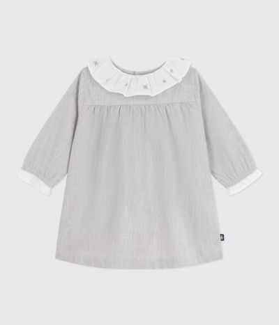 Robe bébé en flanelle manches longues unie à col