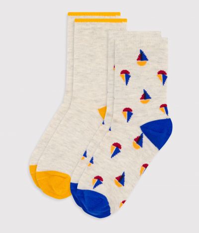 2 paires de chaussettes enfant en coton imprimé bateaux