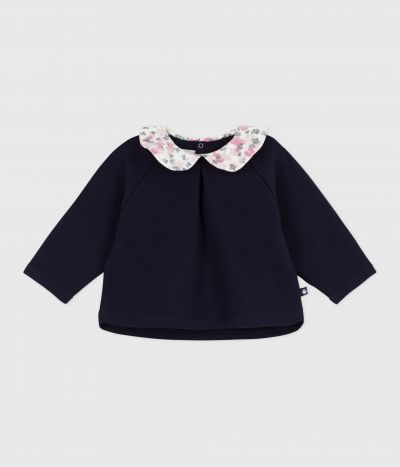 Sweatshirt bébé en coton uni avec son col imprimé