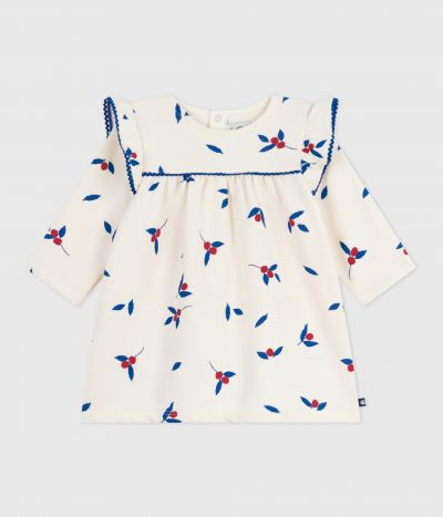 Robe bébé en coton manches longues imprimée baies