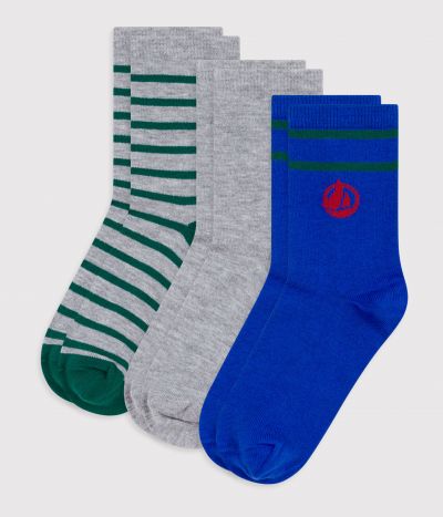 3 paires de chaussettes enfant rayées en coton logo