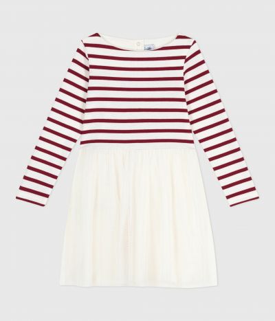 Robe enfant manches longues en coton et tulle